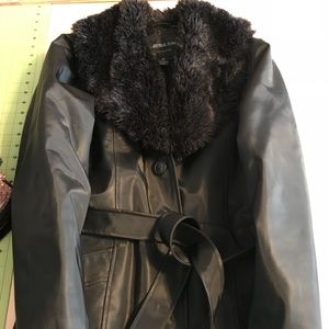 Neutral Zone black belted coat w/fur trim.  SZ M